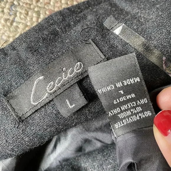 VTG Cecico Goth Wool Blend Jacket Womens L Full Zip Faux Double Breasted Ruffle - Picture 4 of 9